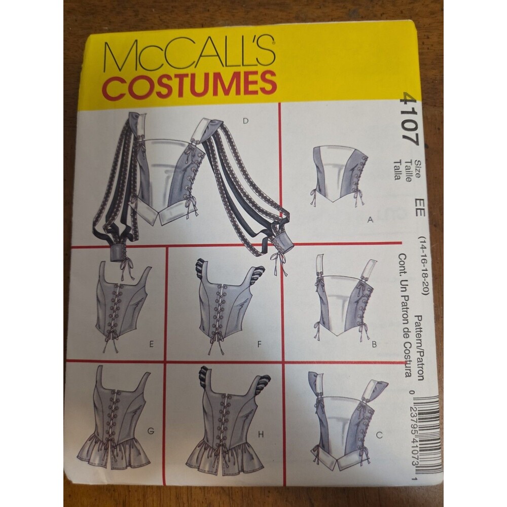 McCall's 4107 Costume Pattern Size EE 14-20 Renaissance Pirate Corset Uncut
